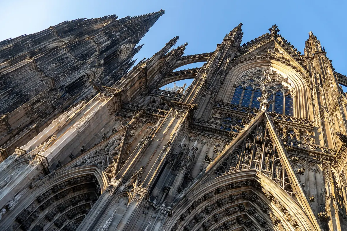 The cathedral facade seen from below