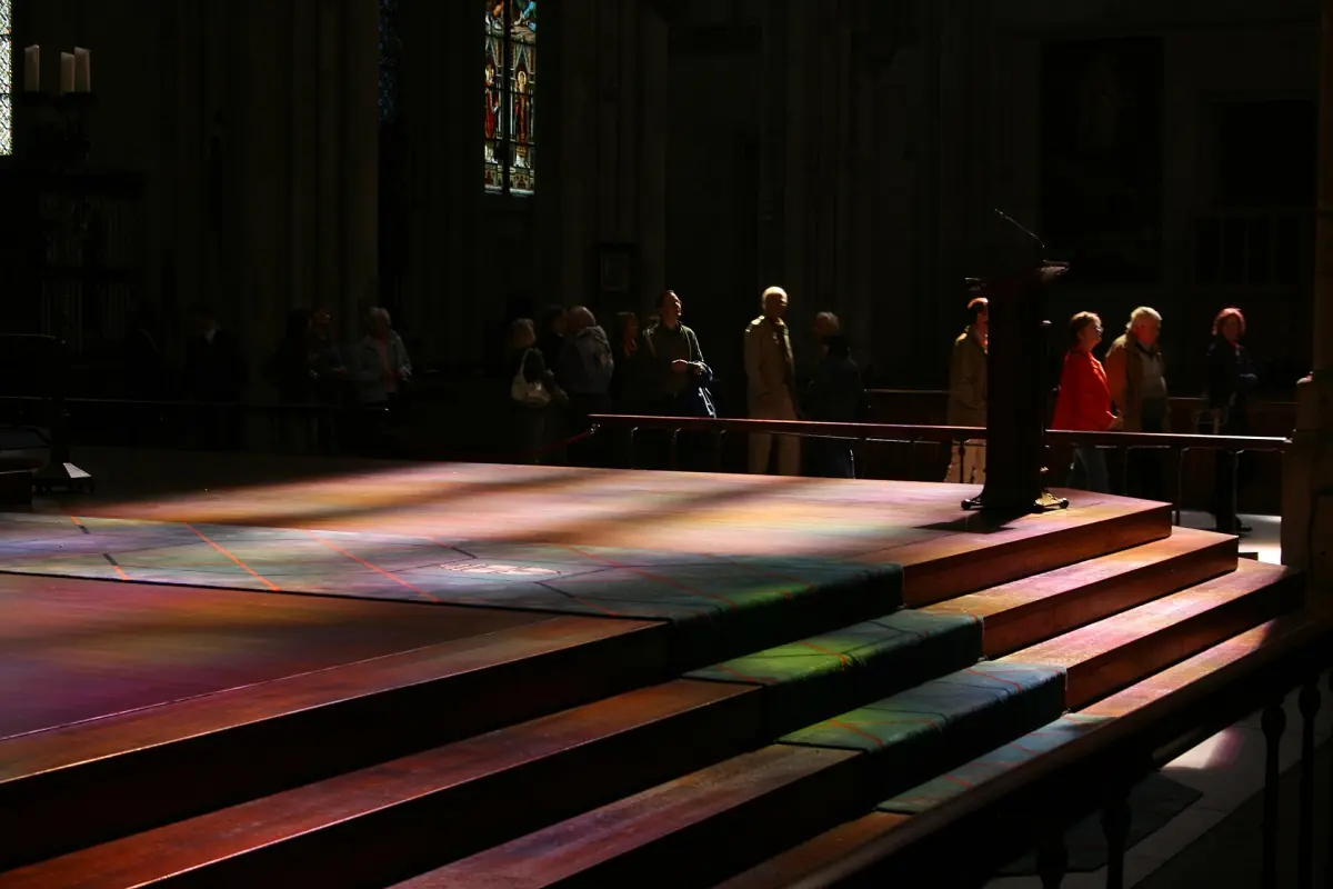 Coloured light from the Richter window on the floor